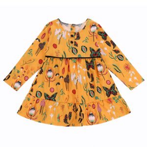 Casual Floral Long-sleeve Dress in Yellow for Girl