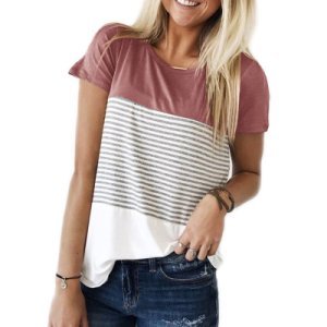 Casual  Striped Color Contrast Short-sleeve Top