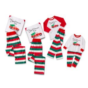 Chic Christmas Letters Print Long-sleeve Top and Striped Pants Lounge Set for Family Matching