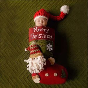 Christmas Socks Design Baby Knitted Photography Prop Sleeping Bag and Hat Set