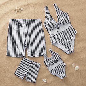 Classic Stripe Matching Swimsuit for Summer