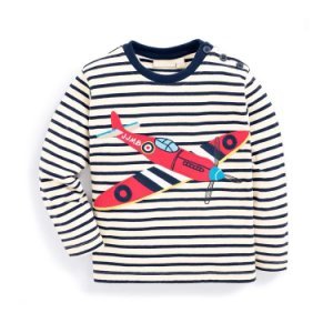 Cool Appliqued Airplane Striped Long-sleeve Pullover for Baby Boy