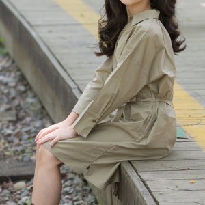Cool Solid Long-sleeve Belted Dress