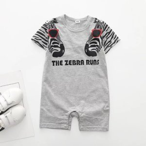 Cute Zebra Print Short-sleeve Romper in Grey for Baby Boy