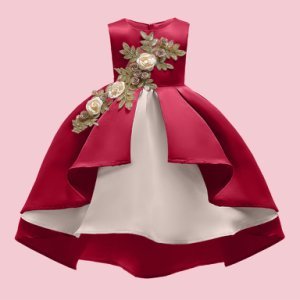 Elegant 3D Flower Decor Irregular Color Blocked Hemline Design Party Dress