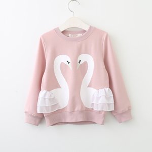 Elegant Swan Print Tulle Detail Sweatshirt for Girl