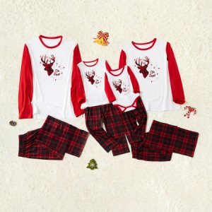 Family matching Plaid Oh Deer Christmas Pajamas Set
