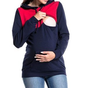 Fashionable Color Blocked Maternity Hoodie