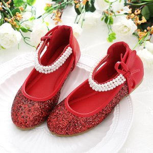 Fashionable Sequined Pearl Decor Flats