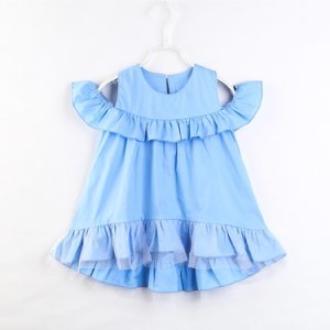 Fashionable Solid Ruffled Cold-shoulder Dress for Girl