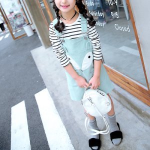 Fashionable Striped T-shirt and Suspender Dress Set for Toddler Girl/Girl