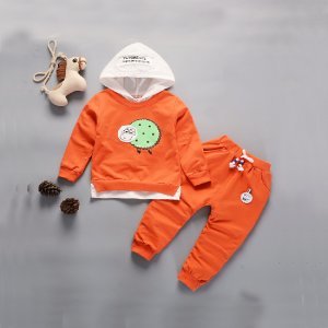 Faux-2 Cute Sheep Applique Hooded Long Sleeve T-shirt and Pants Set for Baby