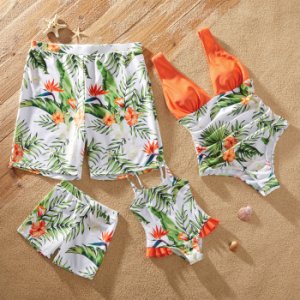 Floral Print Color Contrast Family Matching Swimsuits