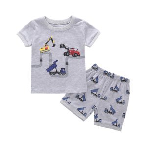 Fun Vehicle Print Short-sleeve T-shirt and Shorts Set in Light Grey for Toddler Boy and Boy