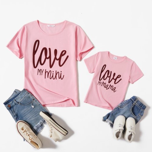 Love Print Cotton T-shirts for Mom and Me