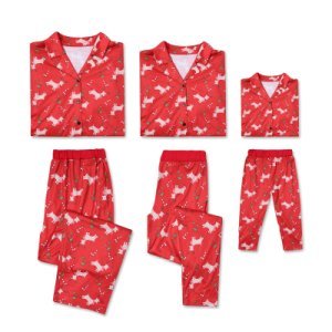 Lovely Christmas Deer Printed Family Matching Pajamas Set in Red