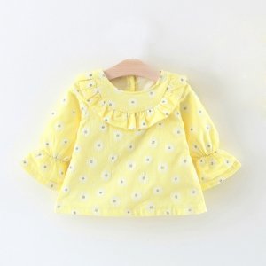 Lovely Daisy Pattern Ruffled Long-sleeve Dress for Baby and Toddler Girls