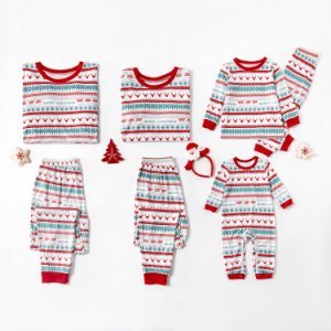 Merry Christmas Antler and Snowflake Patterned Family Matching Pajamas Set