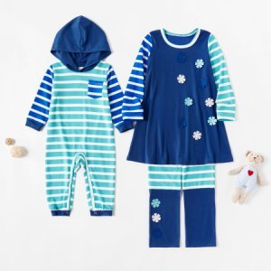 Mosaic Family Matching Floral Stripe Hoodie Romper Dresses Pants for Baby - Girl