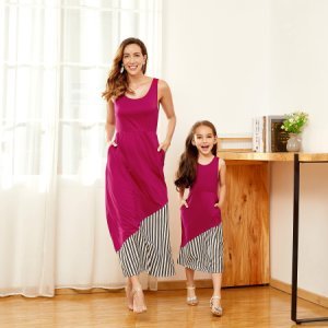 Mosaic Family Matching - Mommy and Me Striped Color Block Tank Dresses