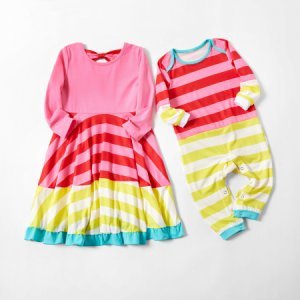 Mosaic Family Matching Sibling Rainbow Stripe Twirl Dresses Romper for Girl - Baby