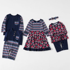 Mosaic Family Matching Sibling Stripe Patch Tee Sister Floral Twirl Dresses Romper for Boy - Girl - Baby
