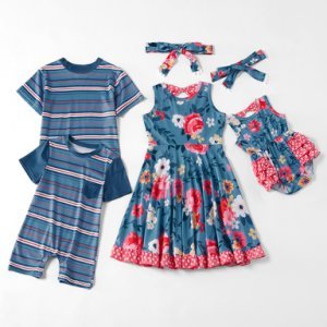 Mosaic Family Matching - Sibling Striped Floral Dresses Tee Romper for Boy - Girl - Baby