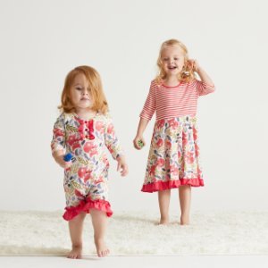 Mosaic Family Matching - Sister Fox Print Twirl Dresses Flounced Romper