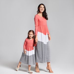 Mosaic Fashionable mily Matching - Mommy and Me Stripe Dresses Sister Colorblock Romper for Mom - Girl - Baby