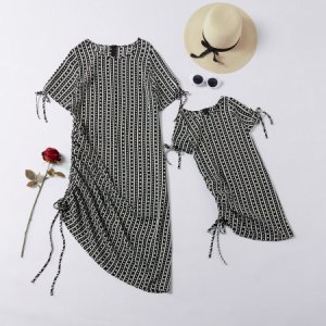 Polka Dot Striped Drawstring Matching Dresses
