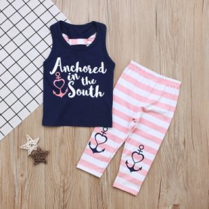 Pretty Bow Decor Sleeveless Top and Striped Pants Set for Baby Girl