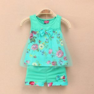 Pretty Floral Mesh Overlay Sleeveless Top and Shorts Set for Baby and Toddler Girl