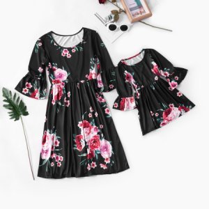 Pretty Floral Ruffle-sleeve Dress for Mommy and Me