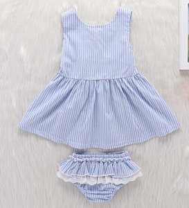 Pretty Striped Bow Decor Slip Dress and Pantie Set for Baby Girl