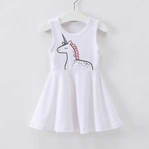 Pretty Unicorn Print Ruffle Sleeveless Dress for Toddler Girl