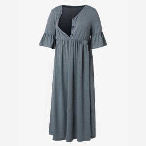 Sassy Solid Buttoned Short-sleeve Nursing Maxi Dress