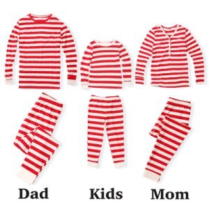 Slim Fit 100% Cotton Striped Family Pajamas in Red