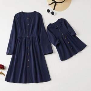 Solid Long-sleeve Matching Dresses