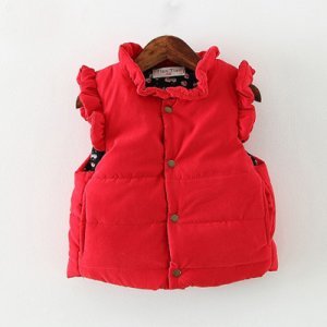 Solid Ruffled Quilted Vest for Baby Girl