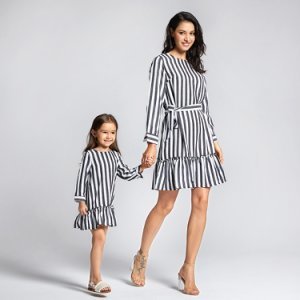 Striped Ruffle Long-sleeve Matching Dresses