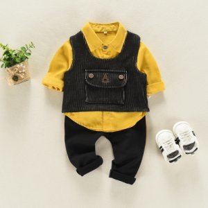 Stylish 3-piece Solid Shirt and Vest and Pants Set for Baby