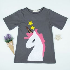 Stylish Appliqued Unicorn Half-sleeve Dress for Baby and Toddler Girl