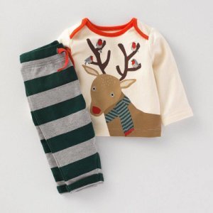 Stylish Reindeer Print Long-sleeve Top and Striped Pants Set for Kid