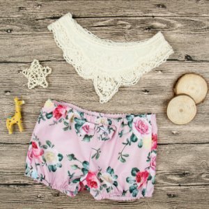 Sweet Lace Top and Floral Shorts Set for Newborn Baby Girl