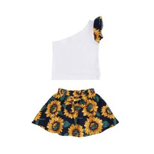 Sweet One Shoulder Top and Sunflower Skirt Set for Toddler Girl