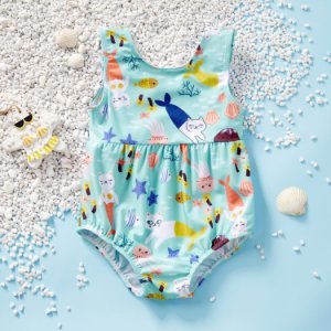 Toddler Girl Adorable Cat Print One Piece Tank Swimsuit