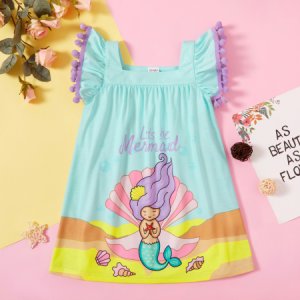 Toddler Girl Cute Mermaid Letter Print Dress