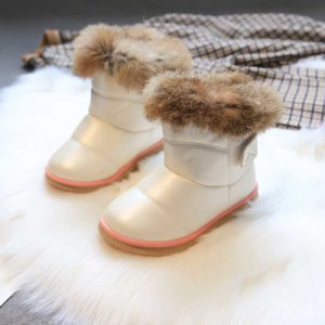 Toddler Girl Pretty Solid Fleece Velcro Antiskid Boots