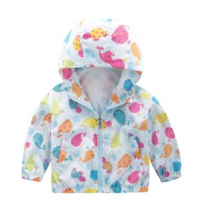 Toddler Girl's Colorful Whale Pattern Hooded Coat