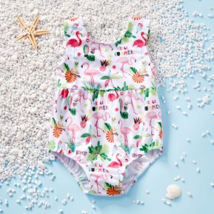 Toddler Girl Stylish Flamingo Print One Piece Tank Swimsuit